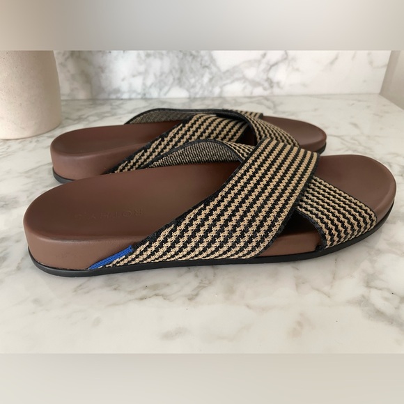 Rothy's The Weekend Slide Sandals Toffee Stripe Size 11 - Picture 2 of 7
